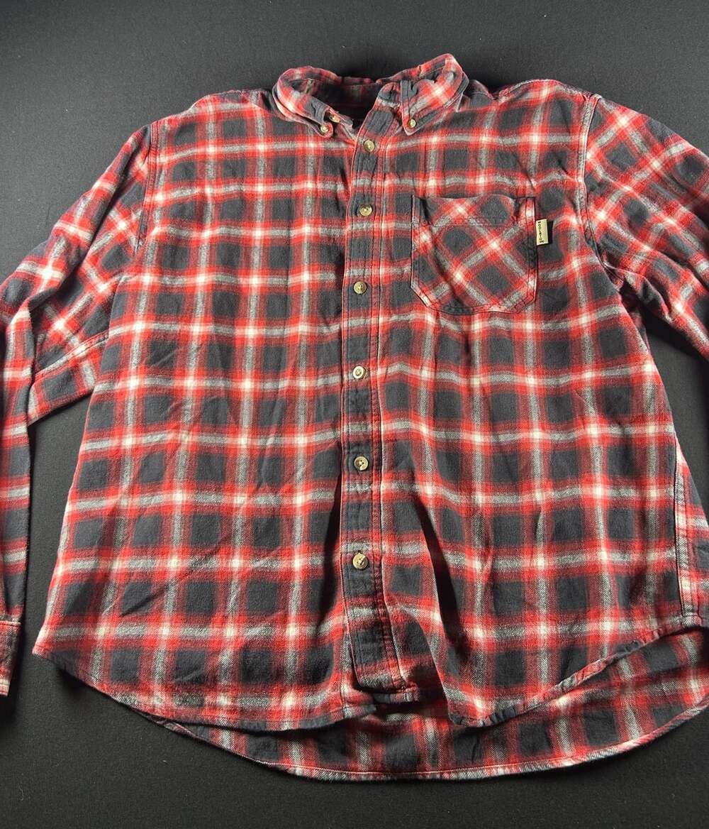 Woolrich Flannel Shirt Men Extra Large Red Black Plaid Cotton Long Sleeve
